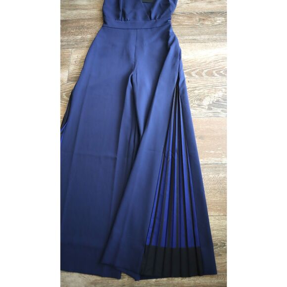 GSTQ 1F23D034 Women's Sz 4 Midnight Navy Blue Plunge Wrap Jumpsuit - Picture 4 of 13